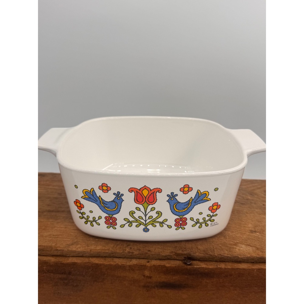 Corning Ware Casserole Dish A-1 1/2-B 1.5 QT Country Festival Blue Birds 1975